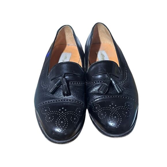 Mezlan Havana Loafer 10.5 Tassel Cap Toe Brogue Black Leather Vintage Dress Shoe - Picture 1 of 8